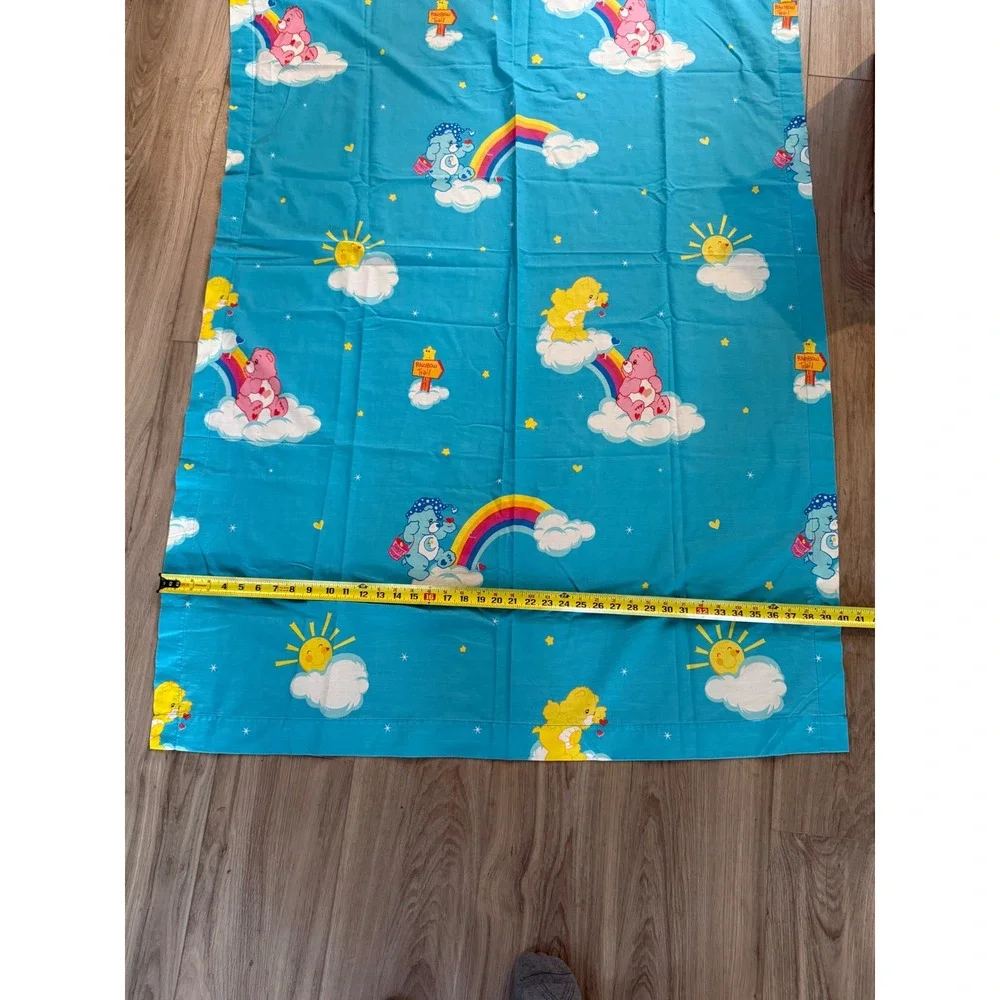 Vintage Care Bears Blue Curtain Panel Rainbows Clouds 63x41 Franco Mfg TCFC